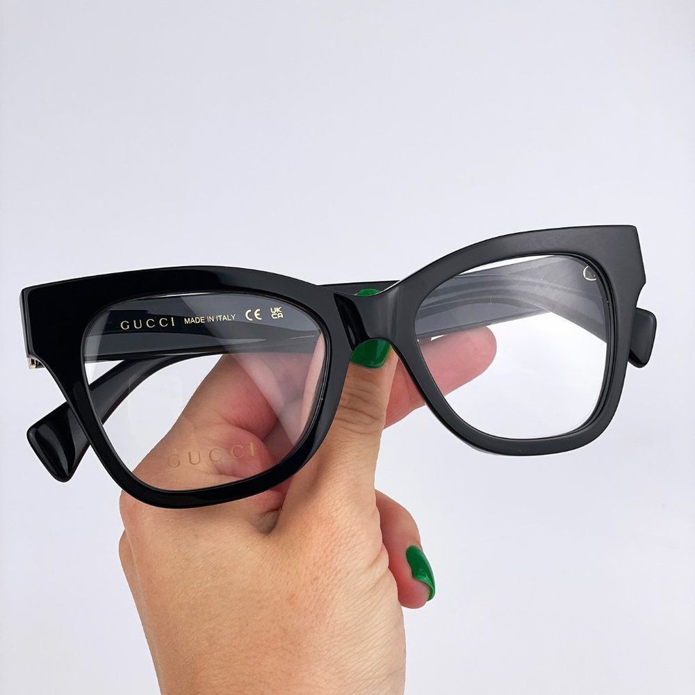 Gucci GG1133O 003 Eyeglasses Shiny Black Cat Eye Women LOGO - Picture 3 of 10